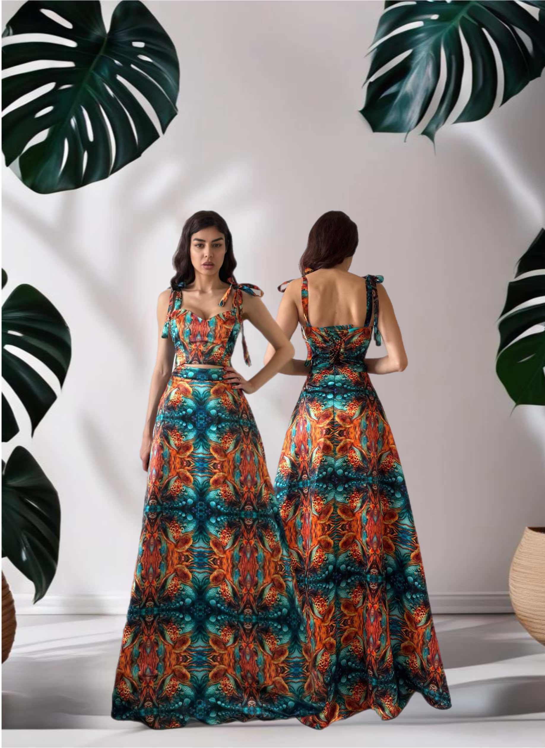Duchless maxi set in ocean orange print - Image 2