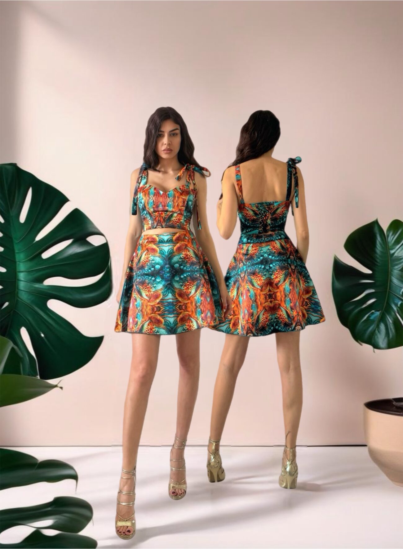 Rosie Set in ocean orange print
