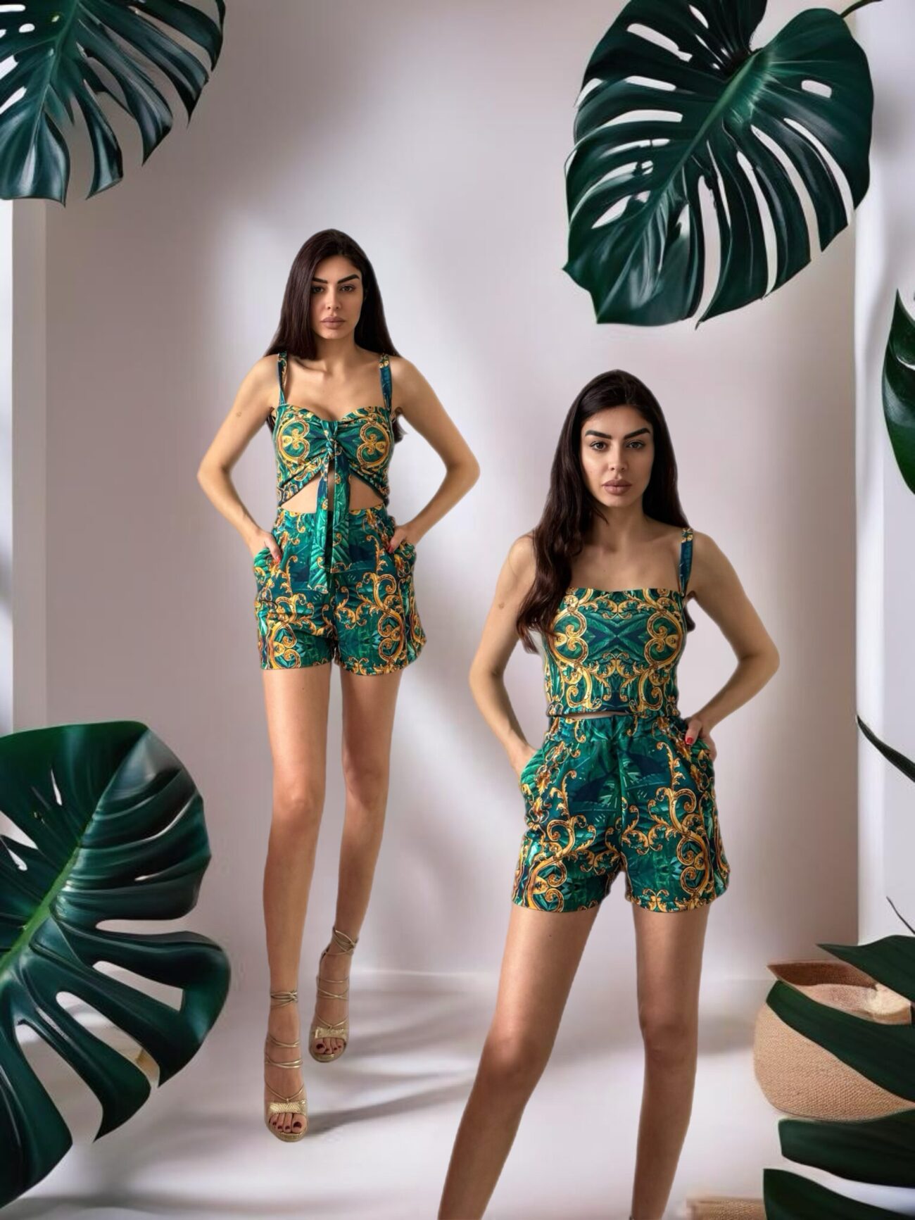 Hawai shorts set in green glam print