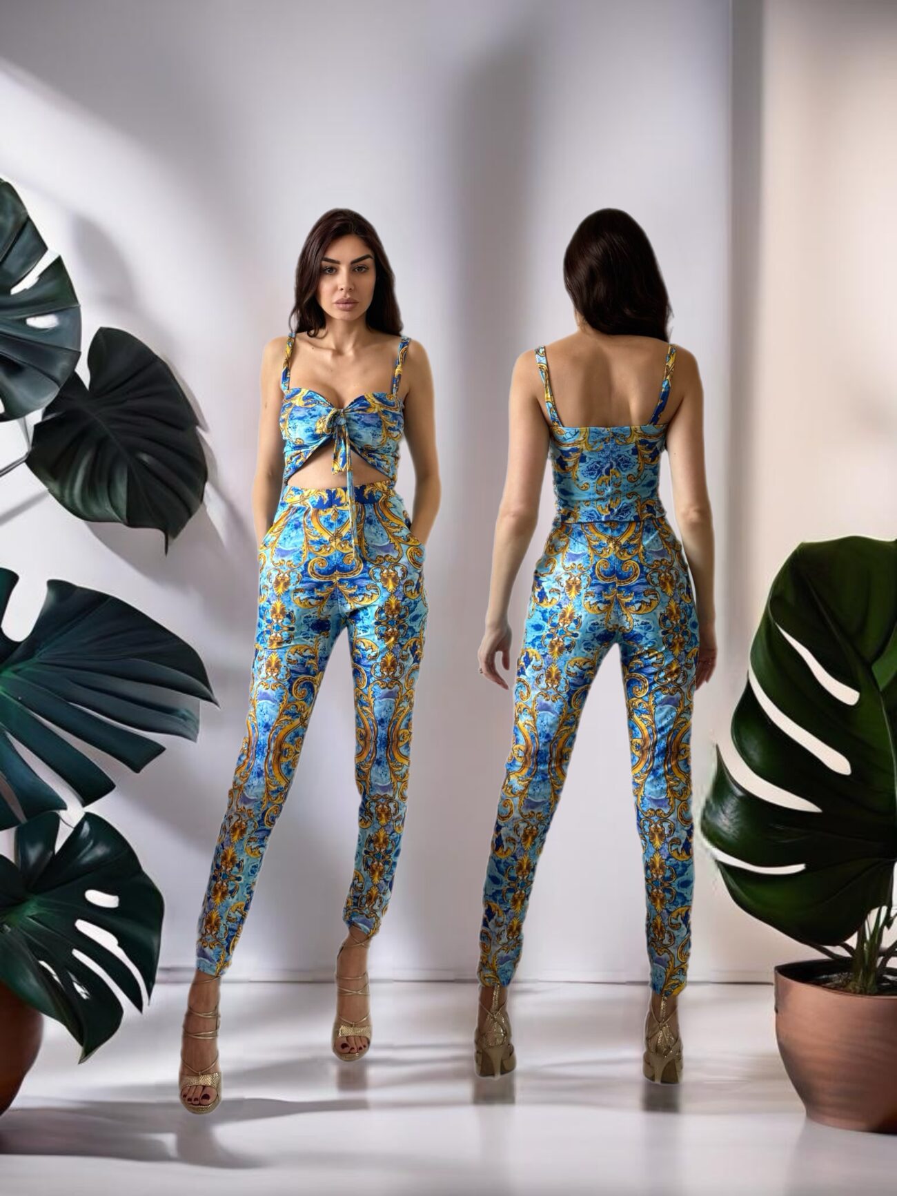 Fiji Long Pants in Sky blue Glam Print