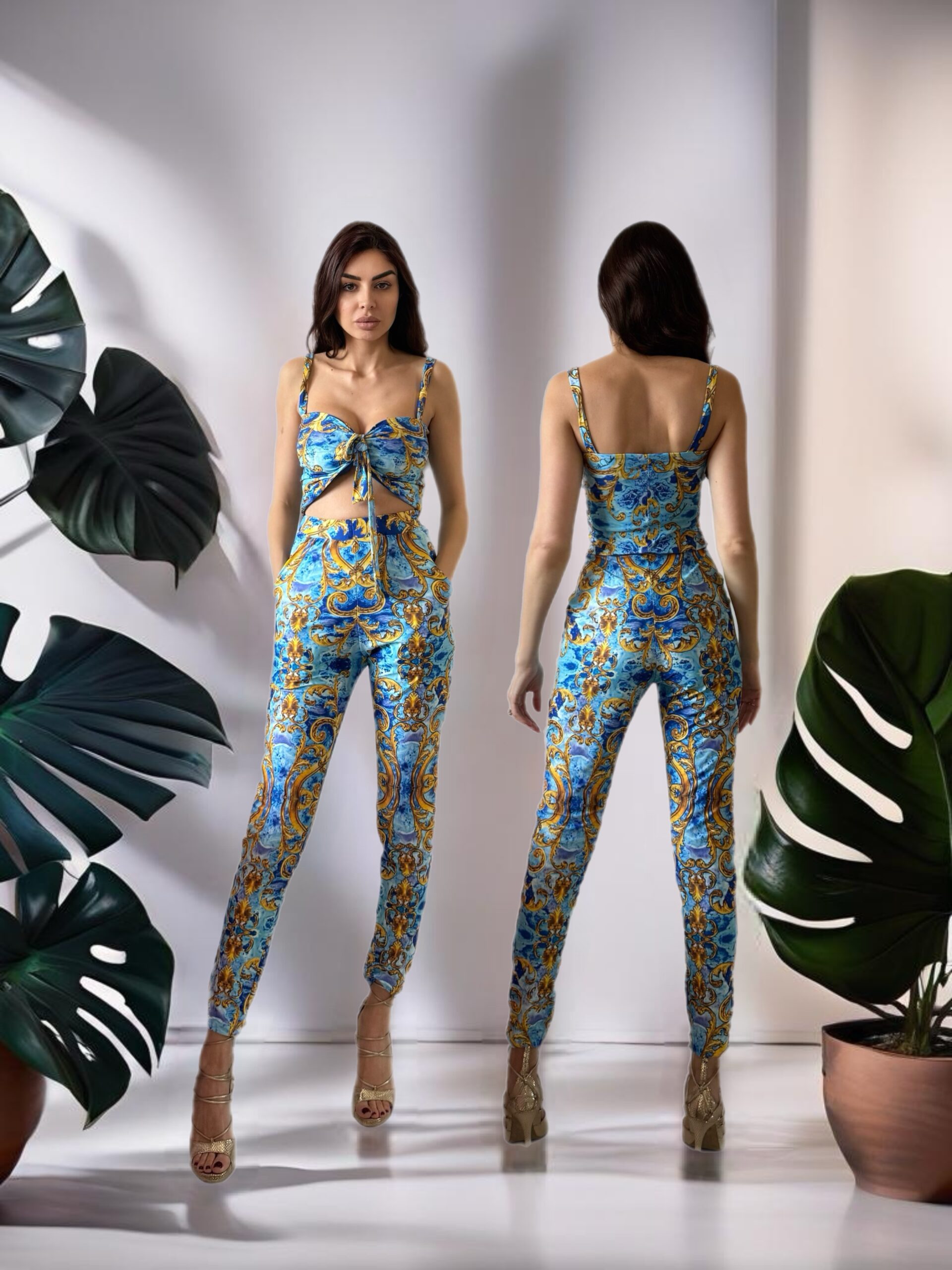 Fiji Long Pants in Sky blue Glam Print