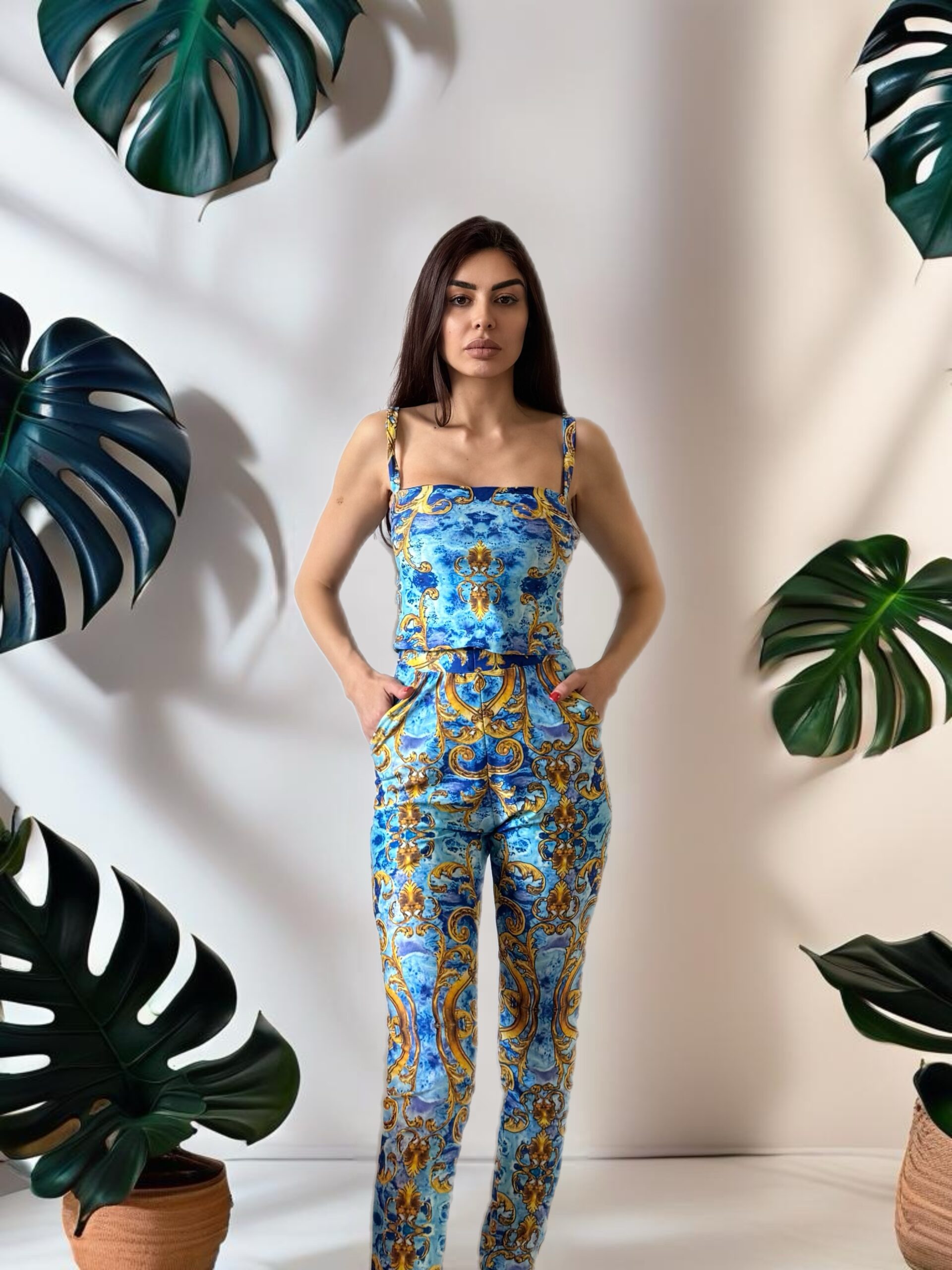 Fiji Long Pants in Sky blue Glam Print - Image 2
