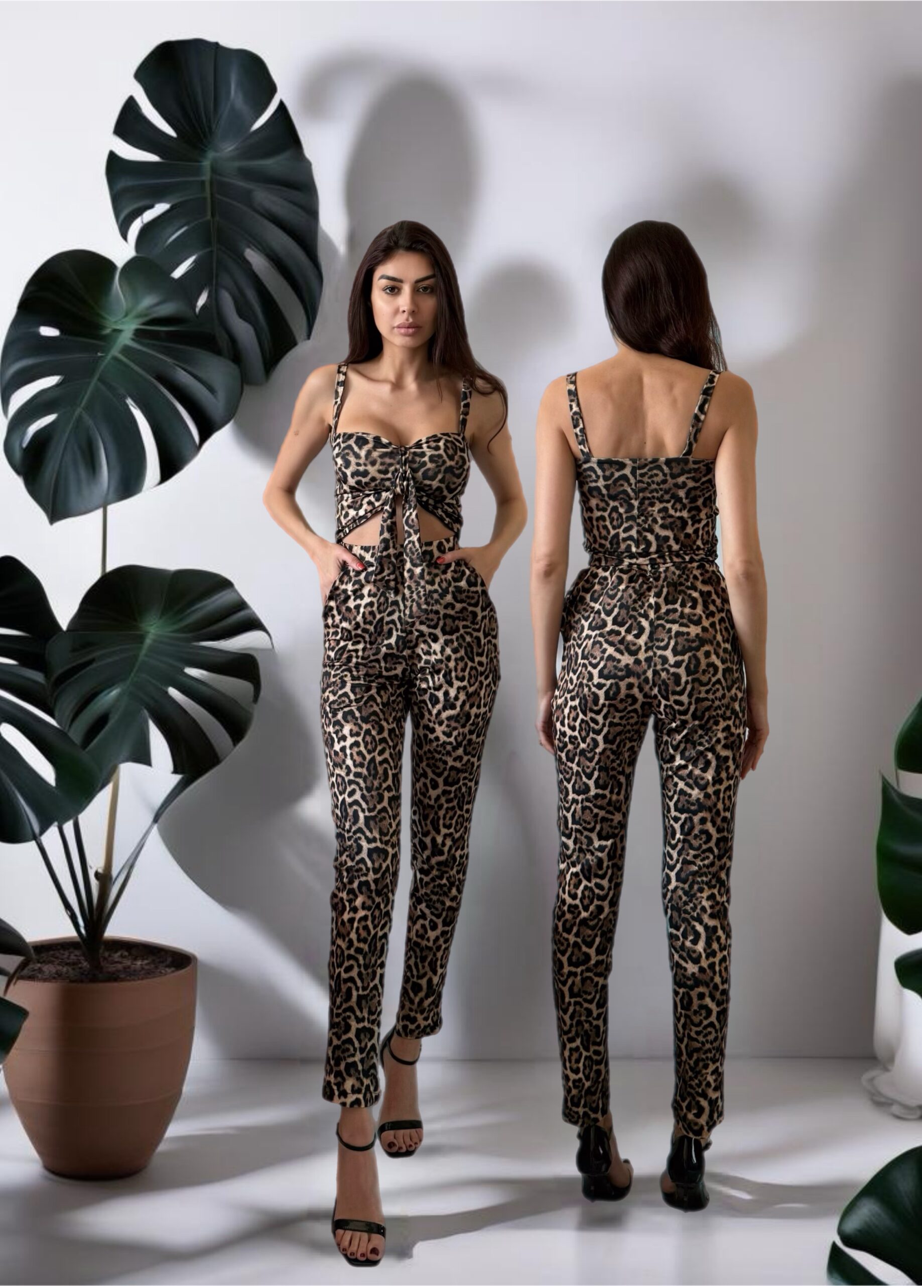 Fiji long pants set in leopard print