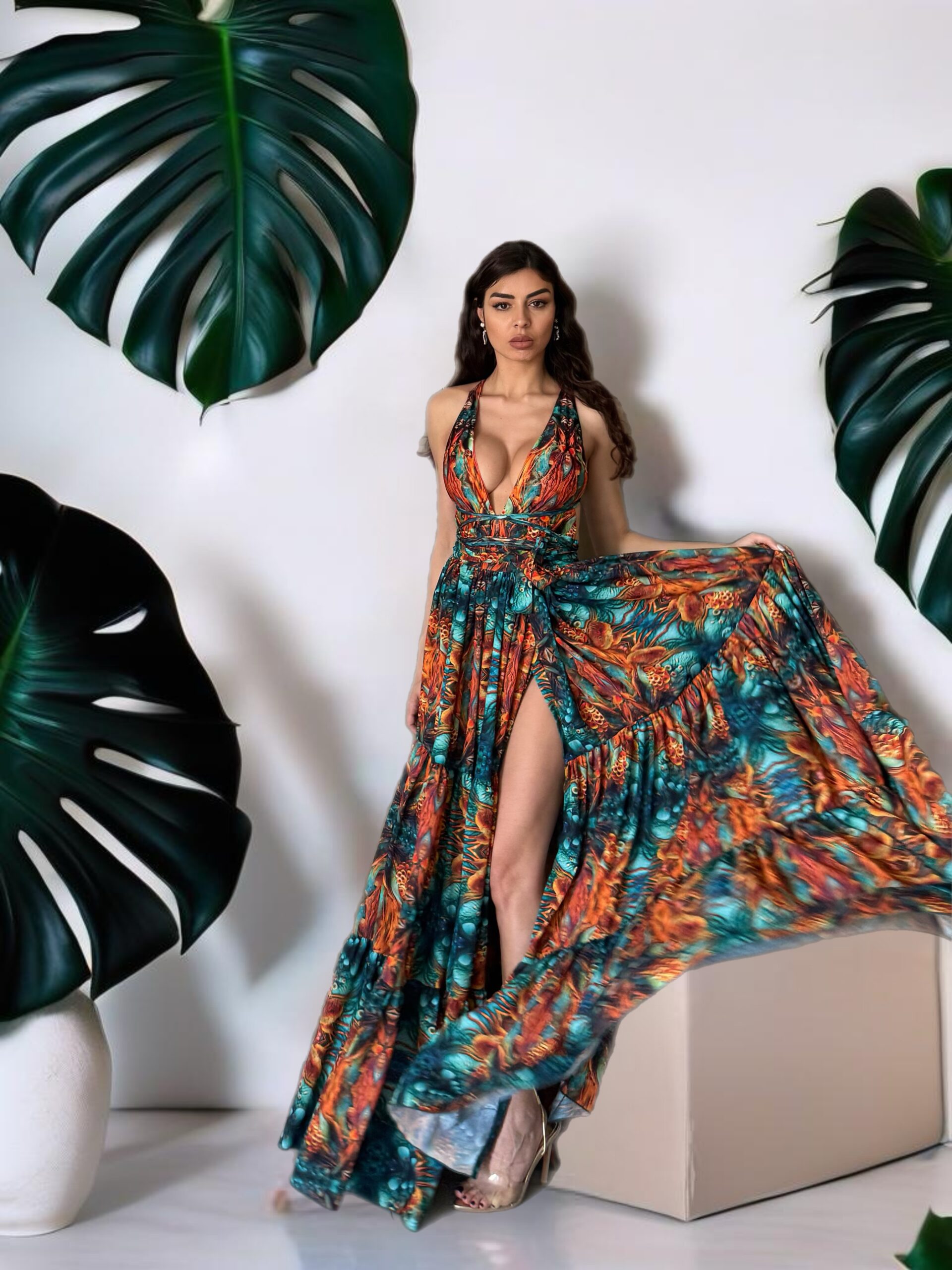 Maldives Ruffled Skirt in Ocean Orange Print - Image 2