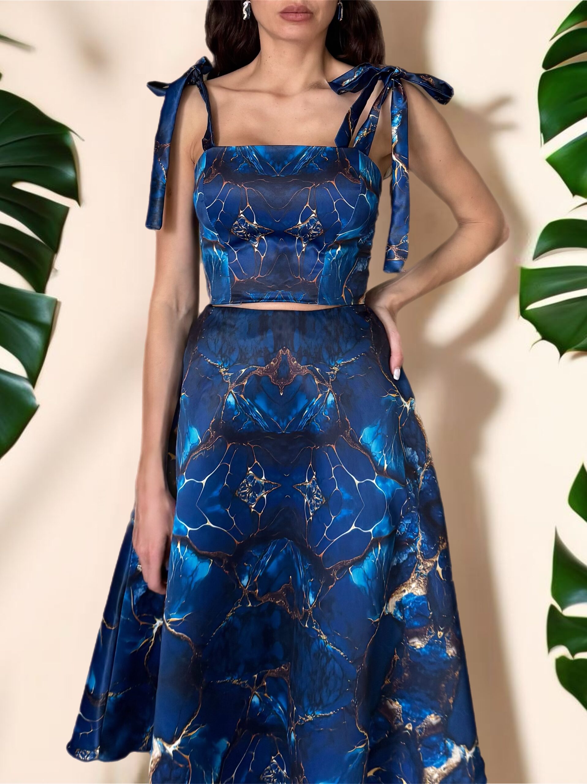 Duchess Mindy Skirt Set in Royal Blue Print