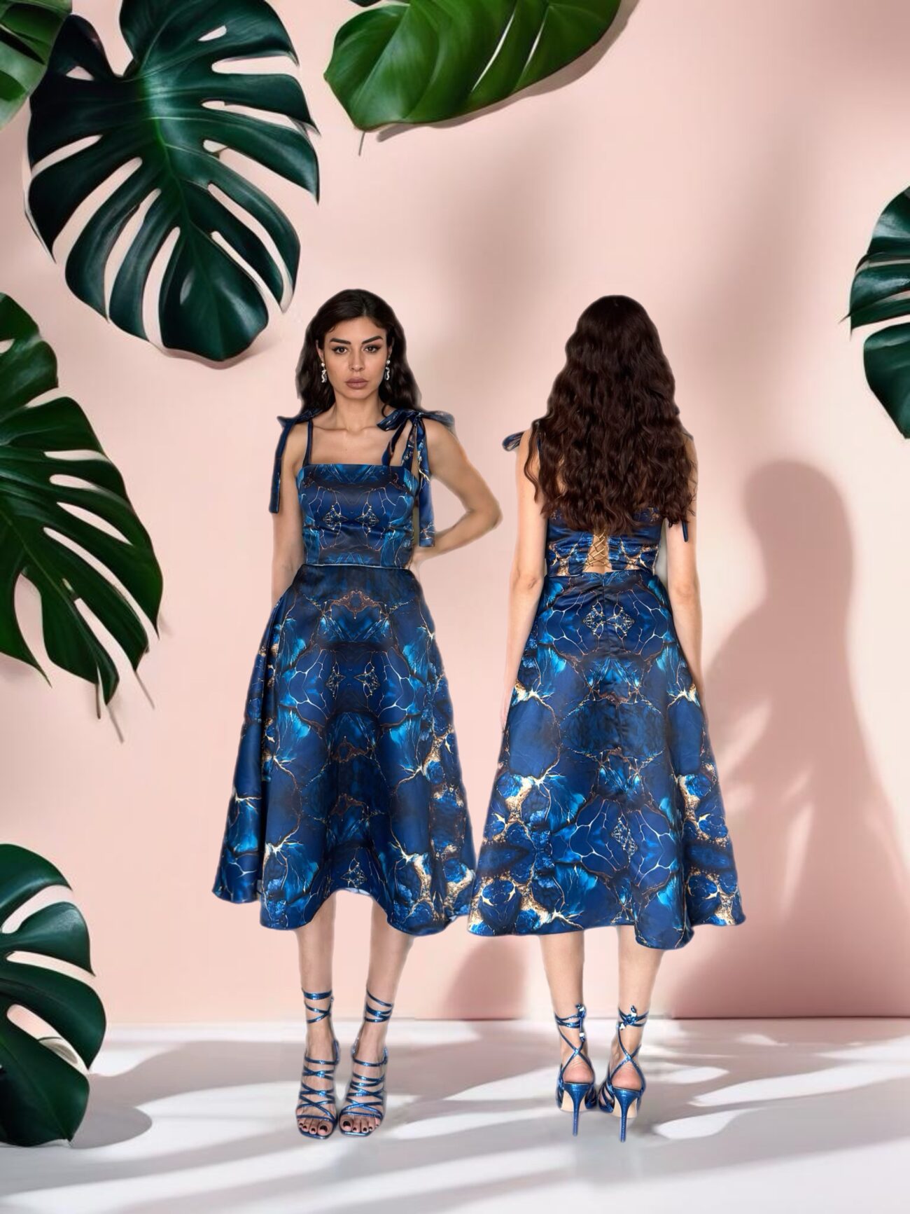 Duchess Mindy Skirt Set in Royal Blue Print - Image 3
