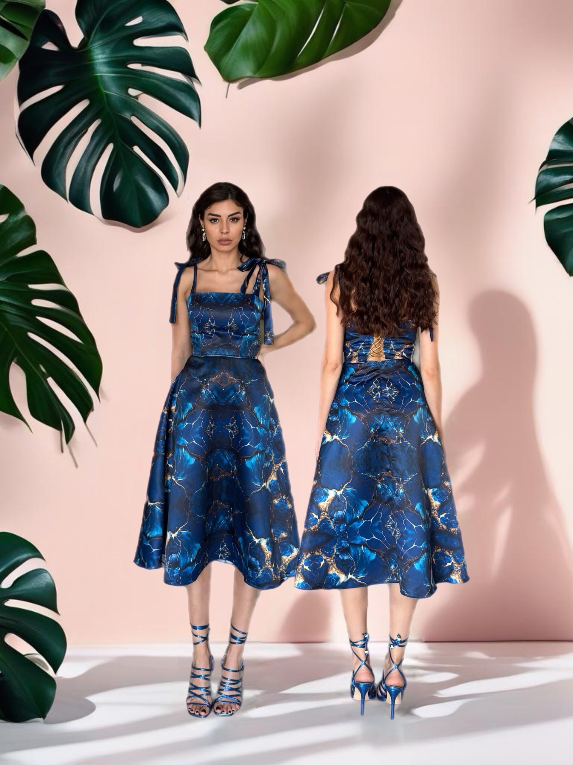 Duchess Mindy Skirt Set in Royal Blue Print - Image 3