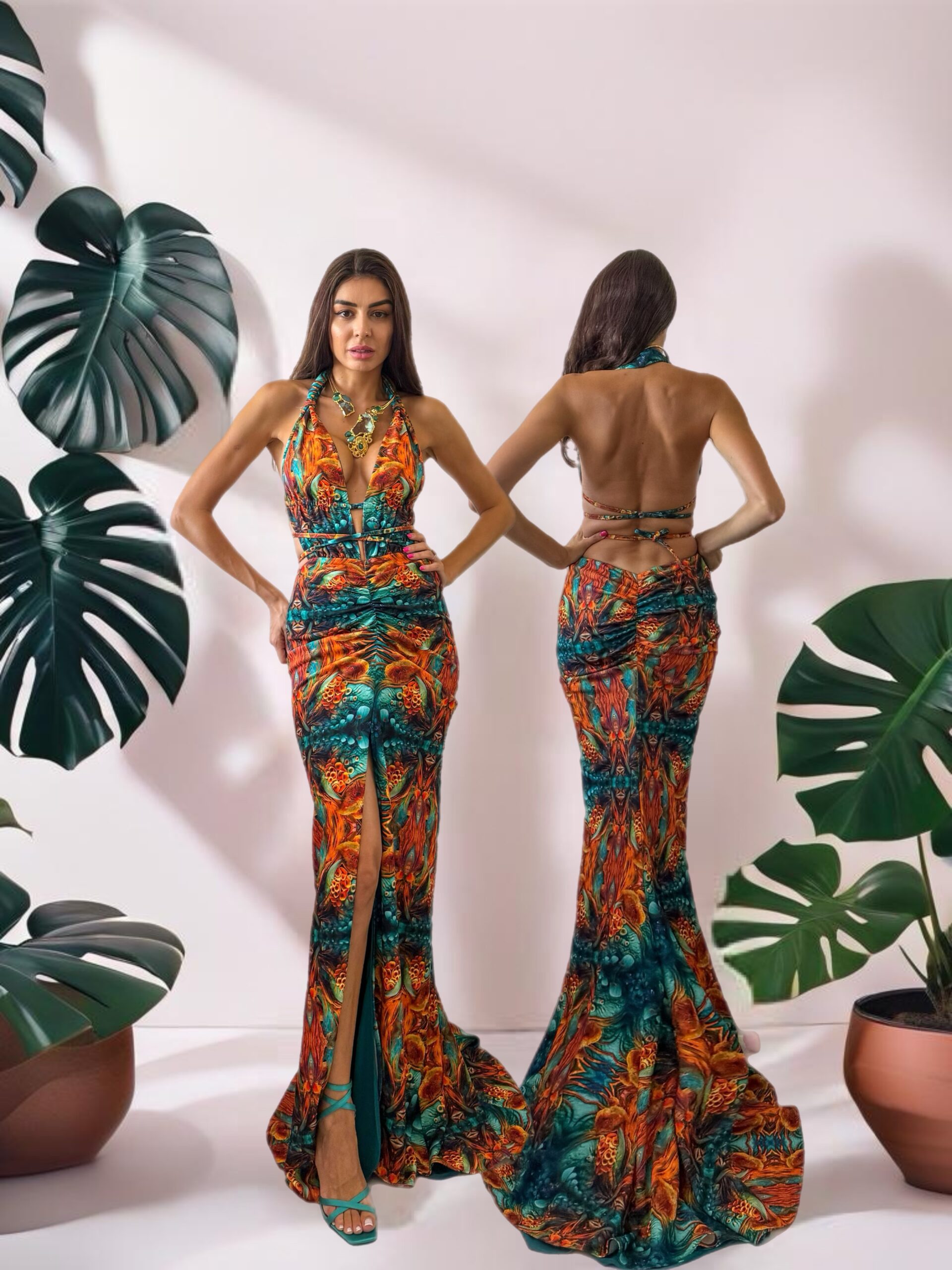 Dorothea Dress in Ocean Orange Print