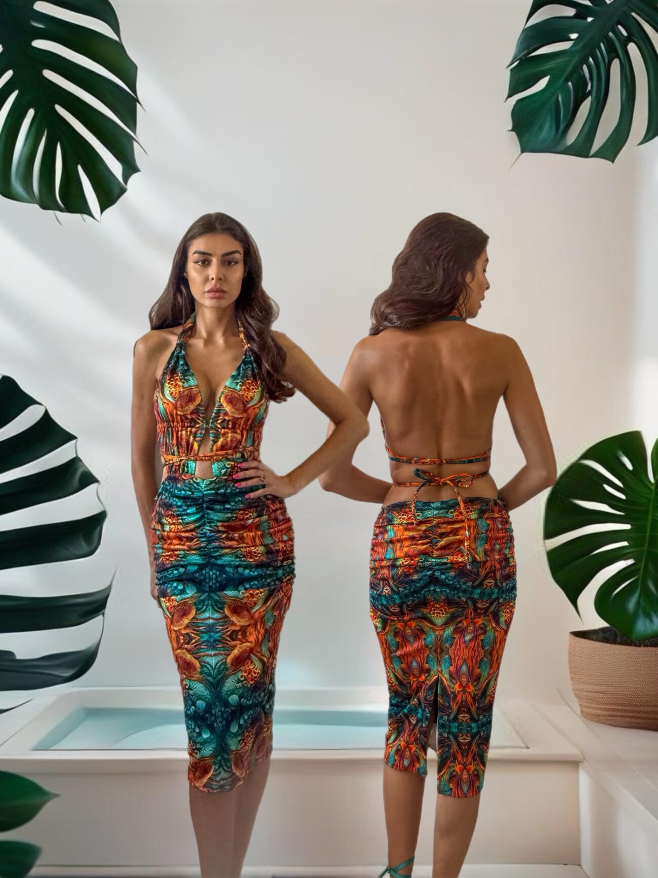 Dorothea Mindy Dress in Ocean Orange Print