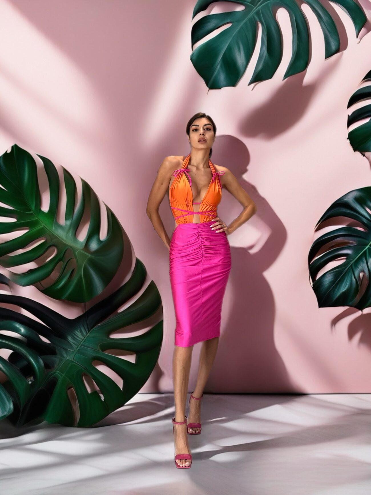Dorothea Mindy Dress Orange and Pink Duo