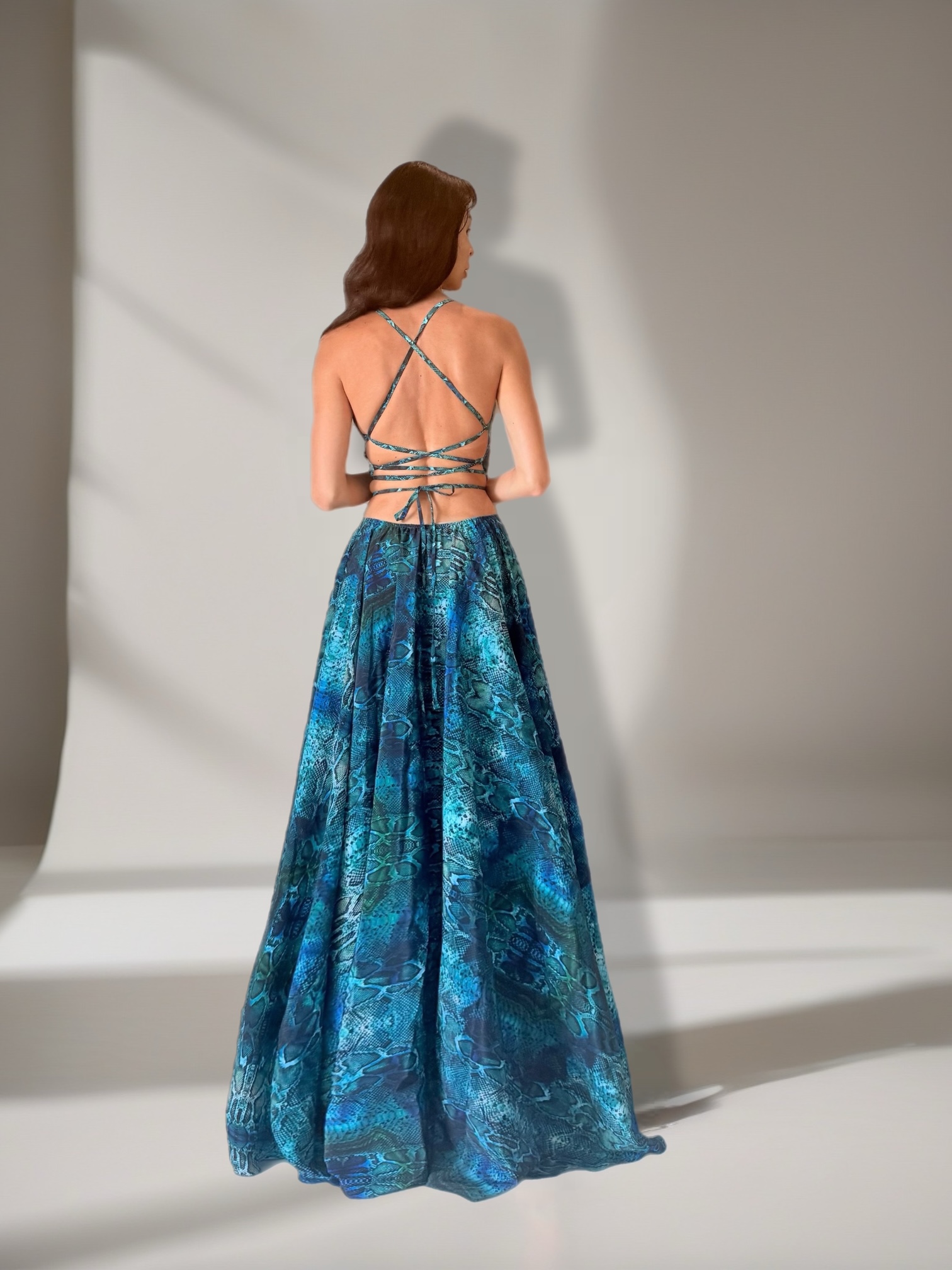 Sirena Long Dress in Aqua Python Print. - Image 3